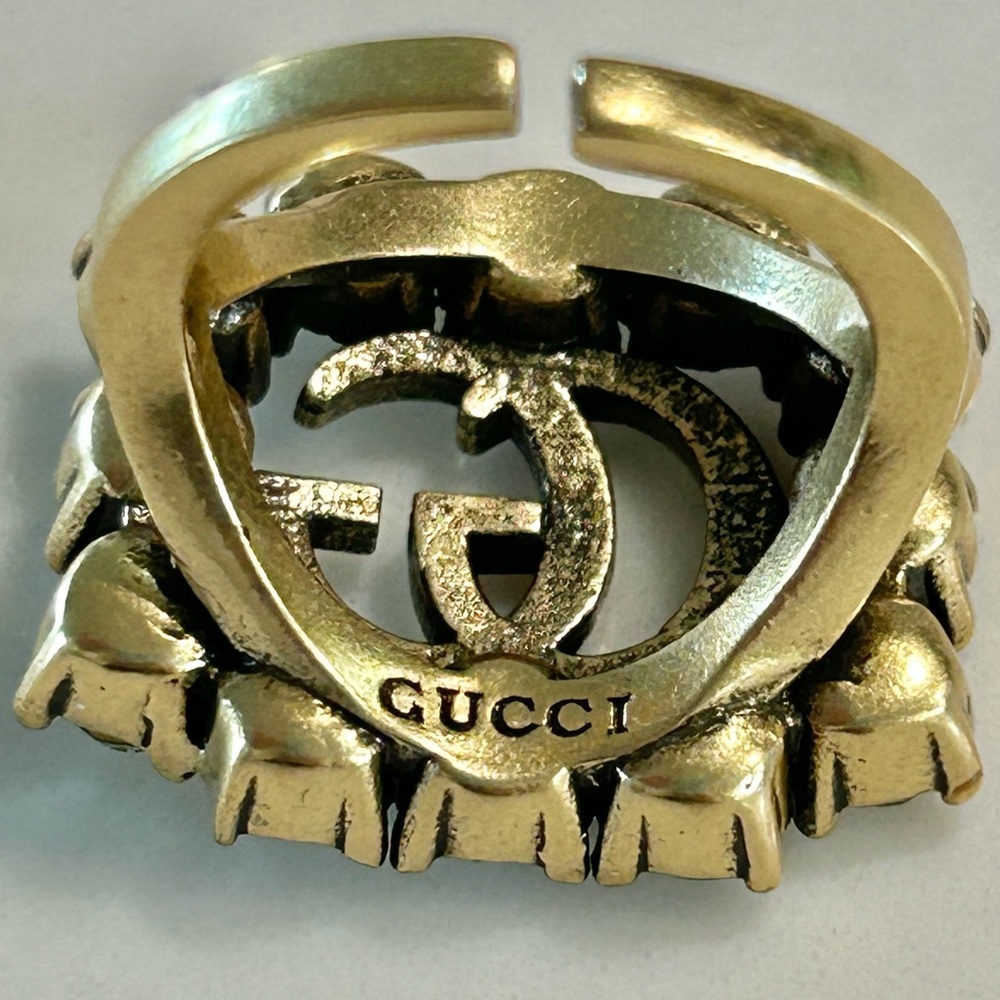 Gucci Gold Tone Metal Rhinestone Ring - Picture 4 of 8